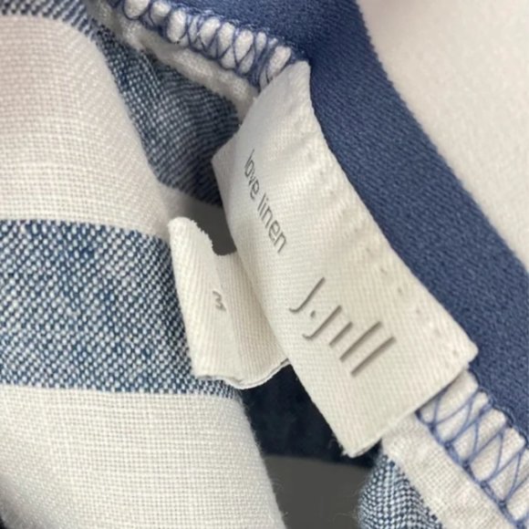 J. Jill Love Linen Blue White Stripe Button Skirt - Picture 2 of 5